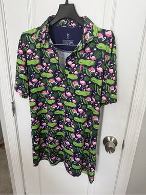 Tropical Flamingo Short-Sleeve Tee in Navy and Pink